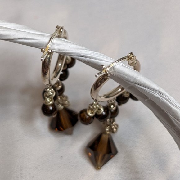 [2/$40] Earrings - Huggie with Brown beading dangle - Picture 3 of 4